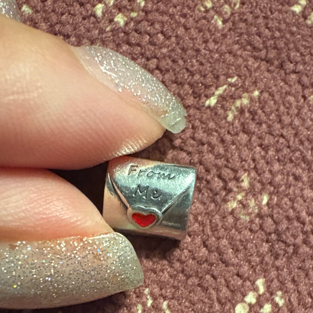 Silver Envelope Charm with Red Heart